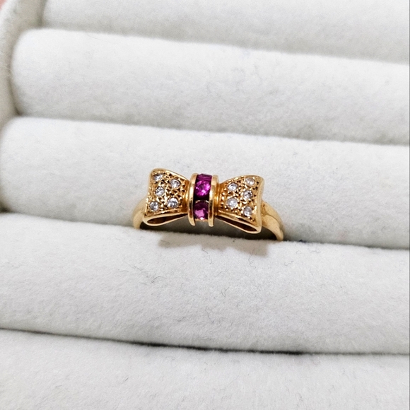 Jewelry - K18 Yellow Gold Ruby Diamond Bow Ring Size 8